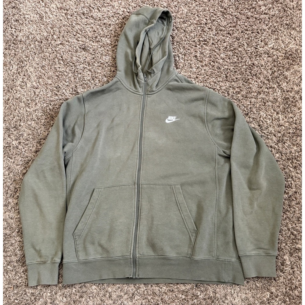 Nike Sportswear Club Olive Military Green Fleece Full Zip Hoodie Size Mens Large